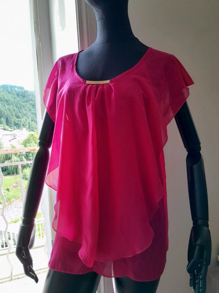 Tunique transparence fuschia à volants taille L - photo numéro 3