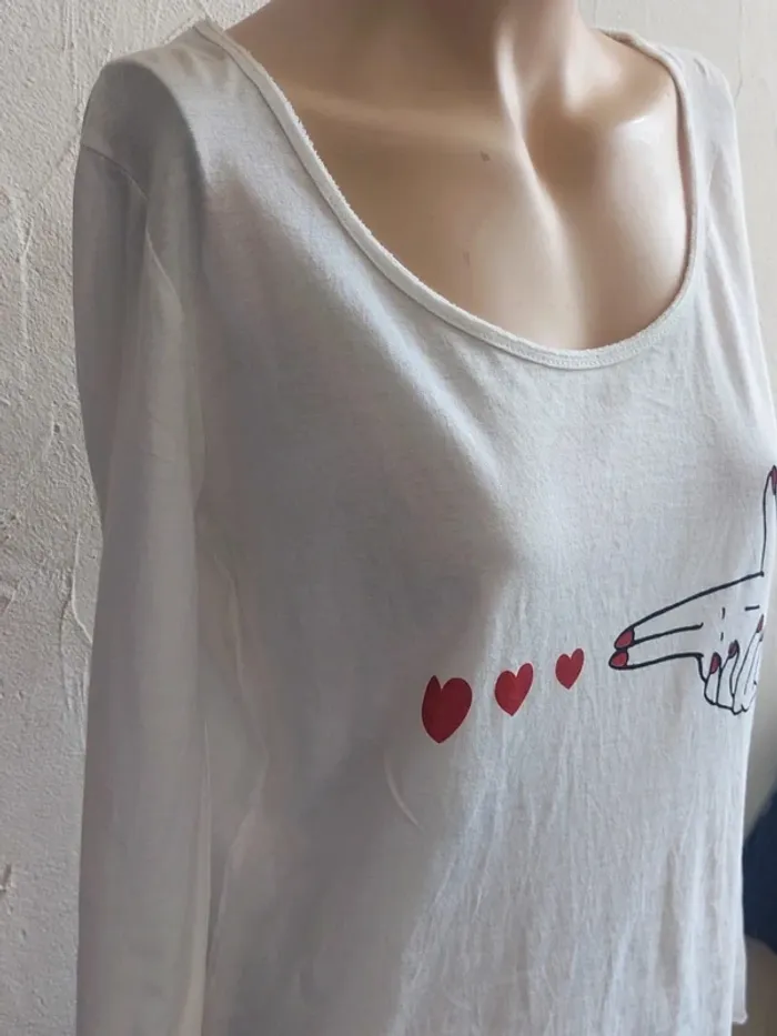 T-shirt blanc à manches longues avec motif - photo numéro 4