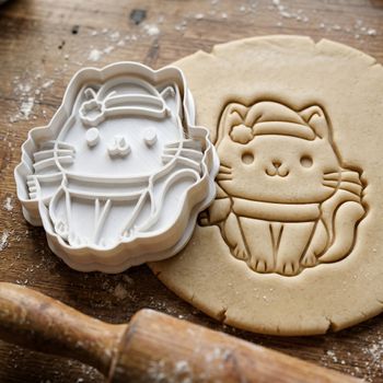Emporte-pièce Chat Noël bonnet et écharpe - Découpoir biscuit sablé et pâte à sucre
