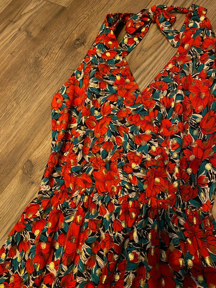 Robe longue vert et rouge coquelicot TS - photo numéro 5