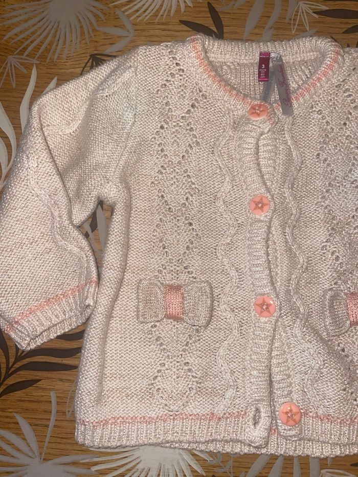 Gilet en tricot beige & fil rose or orchestra bb 3 mois - photo numéro 5