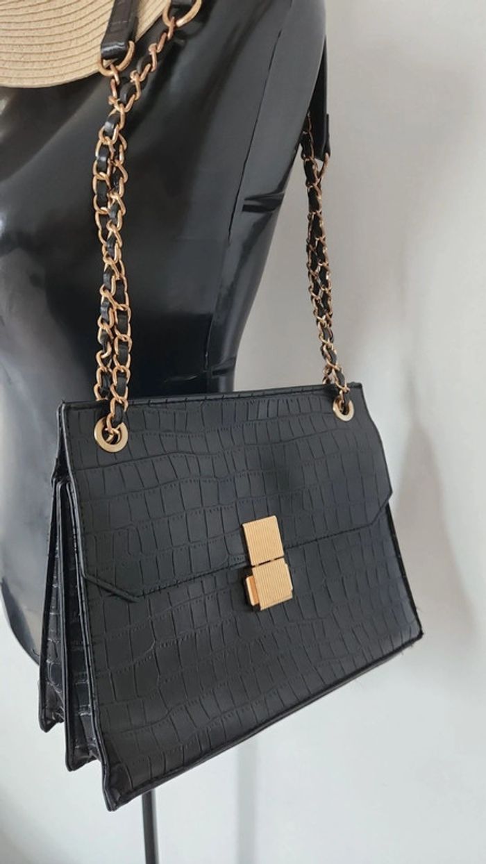Sac à main uni croco