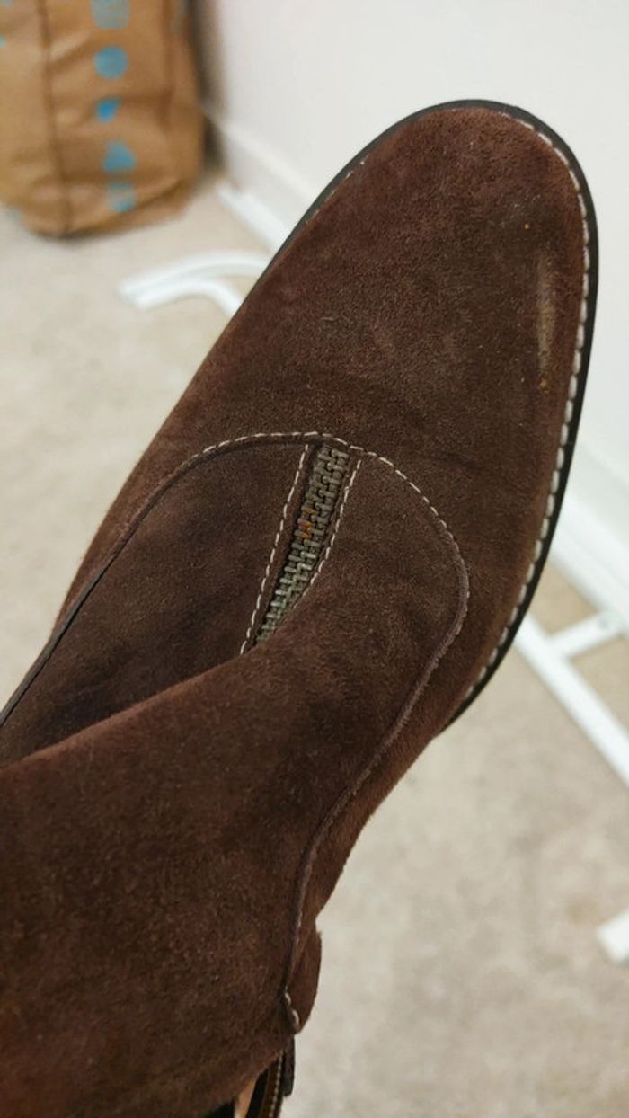 Bottes haute d'hiver intégralement fourré en laine daim marron talon carré bloc - photo numéro 13