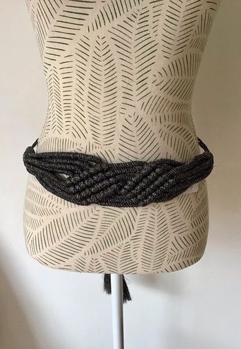 Ceinture noir grise argenté à nouer avec pompons fils argenté taille unique (0224)