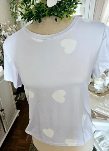 Pyjama short lila coeur blanc Taille S Neuf