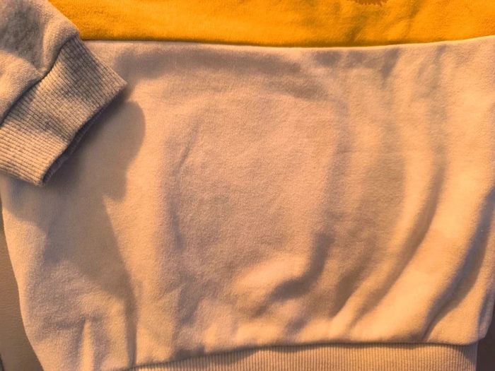 Sweat blanc et jaune moutarde, motif tête de lion - photo numéro 4
