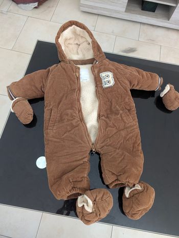 Combi-pilote en velours côtelé bébé avec pieds et moufles détachables - beige