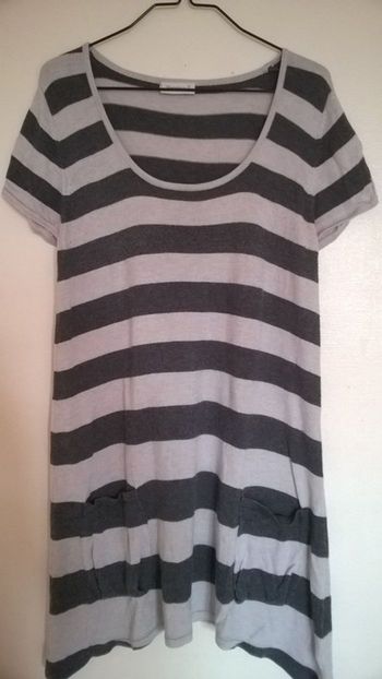 Pull long femme, tunique, Yessica, taille M 38, sweat long, blanc et gris