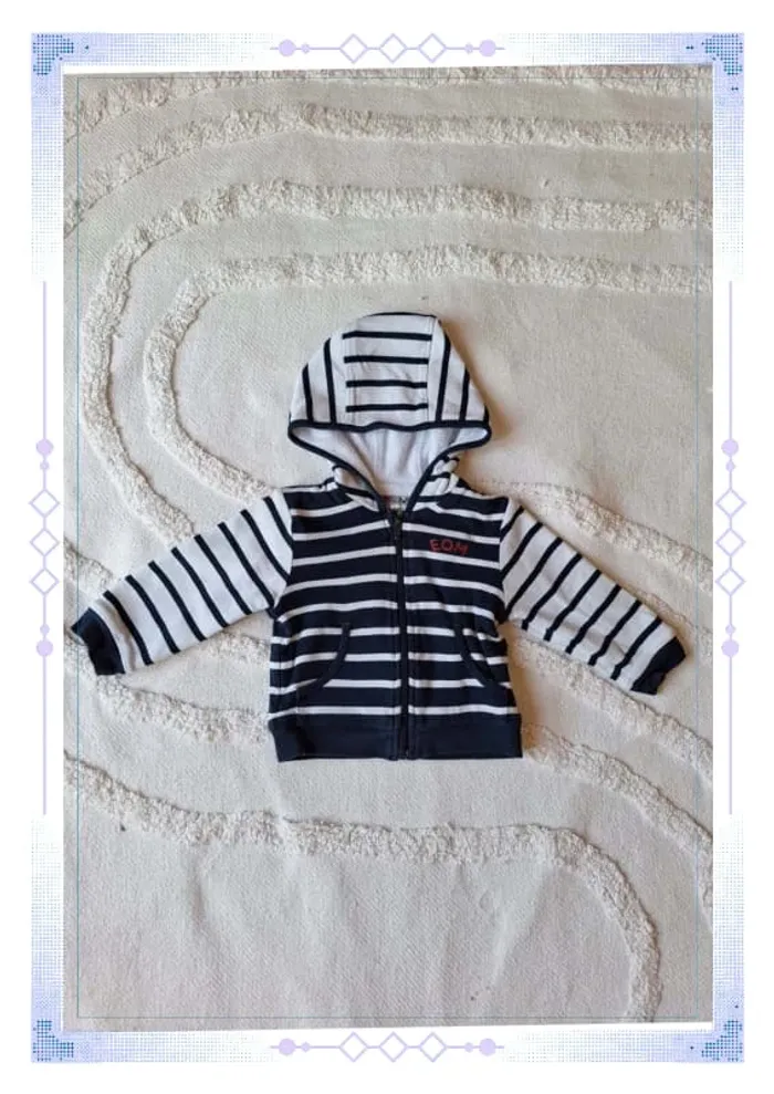 Gilet zip à capuche marinière 18 mois