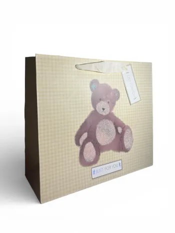 Sac cadeau Mikirei motif peluche ours « Juste pour toi » 30 x 27 x 12 cm neuf