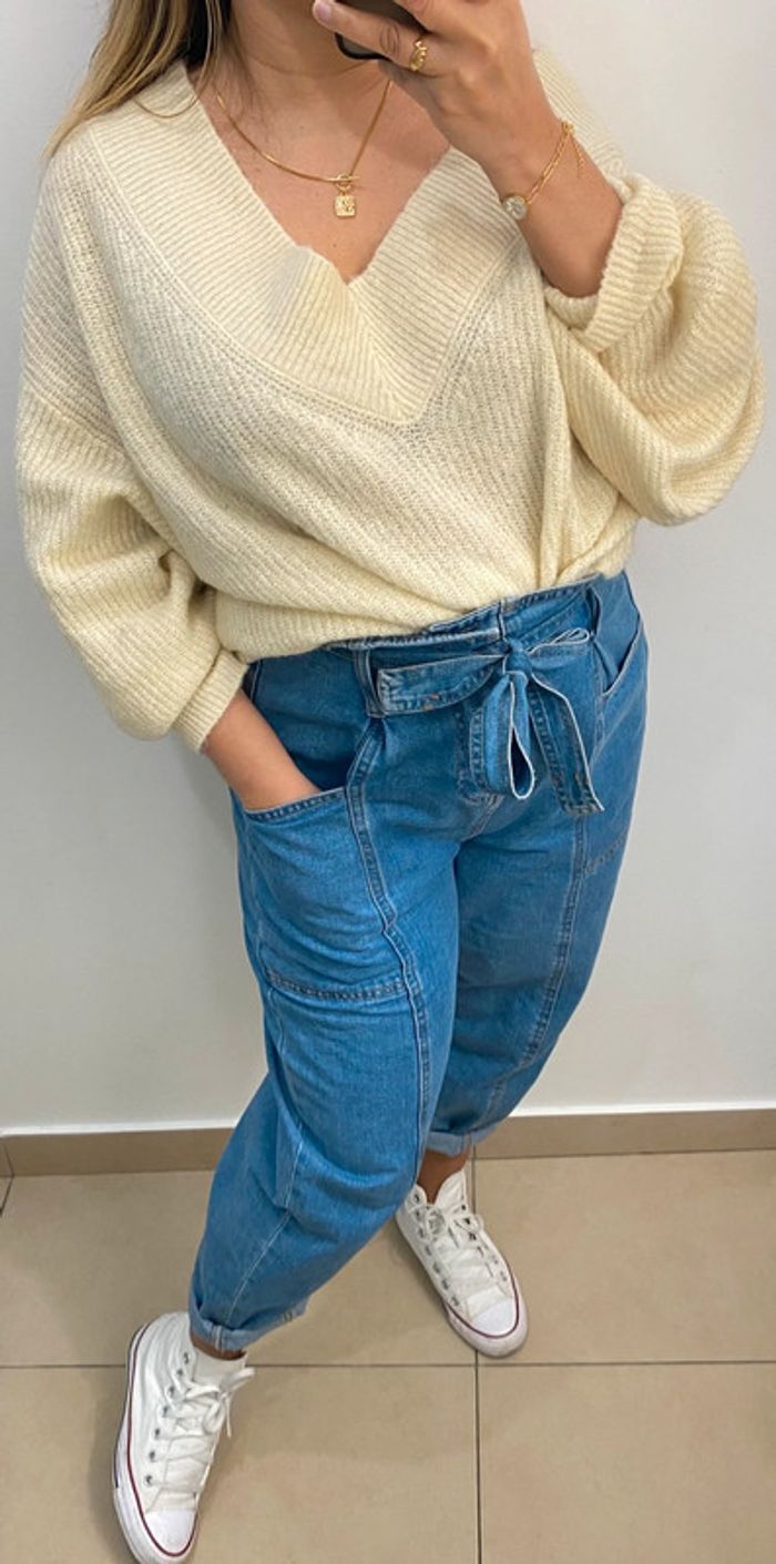 Superbe Pull Ample Crème Col V Taille M Et Plus - photo numéro 6