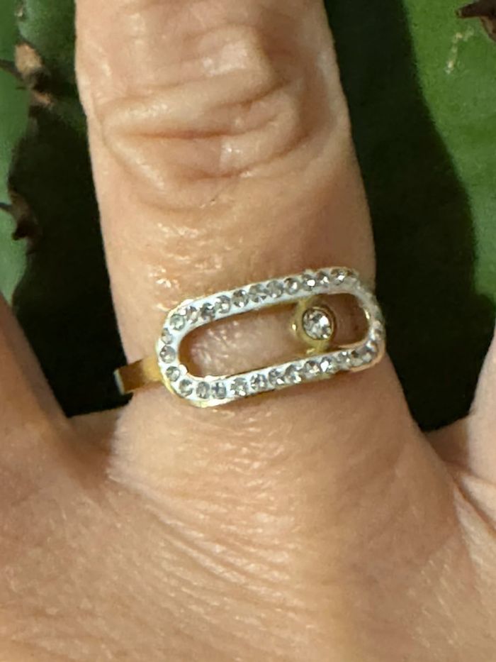 Bague réglable acier inoxydable or épingle fermée et cristaux - photo numéro 4