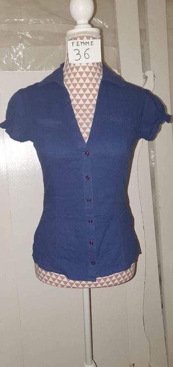 Chemise, coton,bleu,en très très bon état,longueur 48cm, marque Pimkie =4€