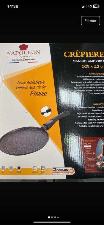 Crêpière Napoleon 28cm neuf,sans pfoa compatible tous feux y compris induction,très grande marque française de cuisine,très bonne qualité (en greblon)