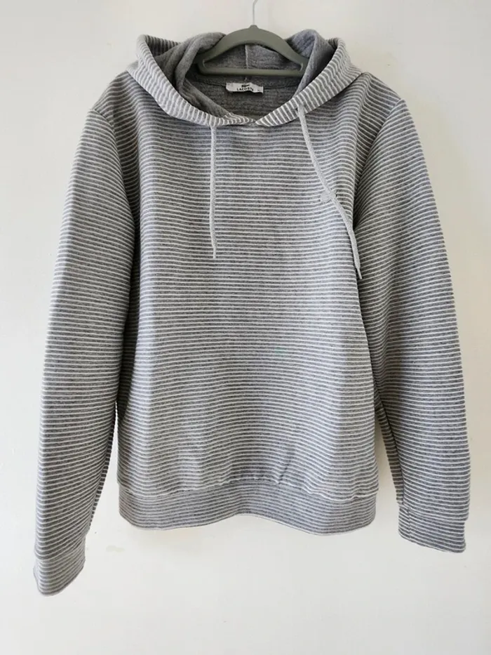 Sweat à capuche  rayé gris/blanc
