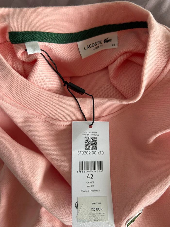 Sweat shirt Lacoste T. 42 neuf rose saumon - photo numéro 6