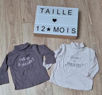 Lot de 2 tee-shirts manches longues col roulé imprimés 12 mois