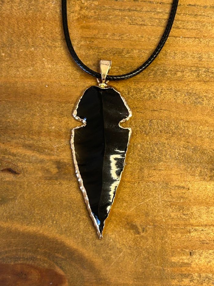 Collier flèche en obsidienne noire dorée - photo numéro 6