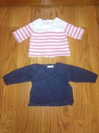Lot 1 mois sweat et cardigan croisé coton Vertbaudet et Bout'chou