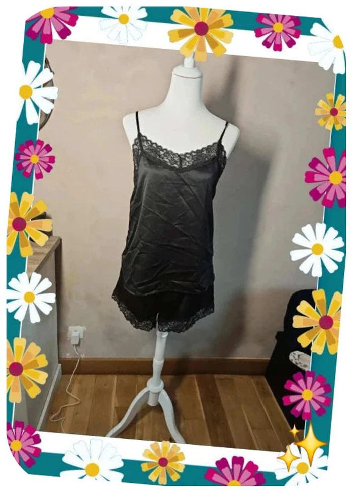 🌙 Pyjama satin noir 2 pièces Tezenis – Taille XL – Jamais porté 🖤 - photo numéro 2