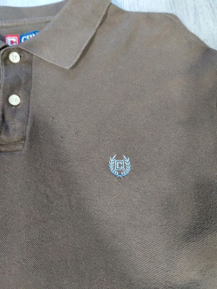 Polo Manches Longues Chaps Marron Logo Brodé Taille L Homme - photo numéro 2