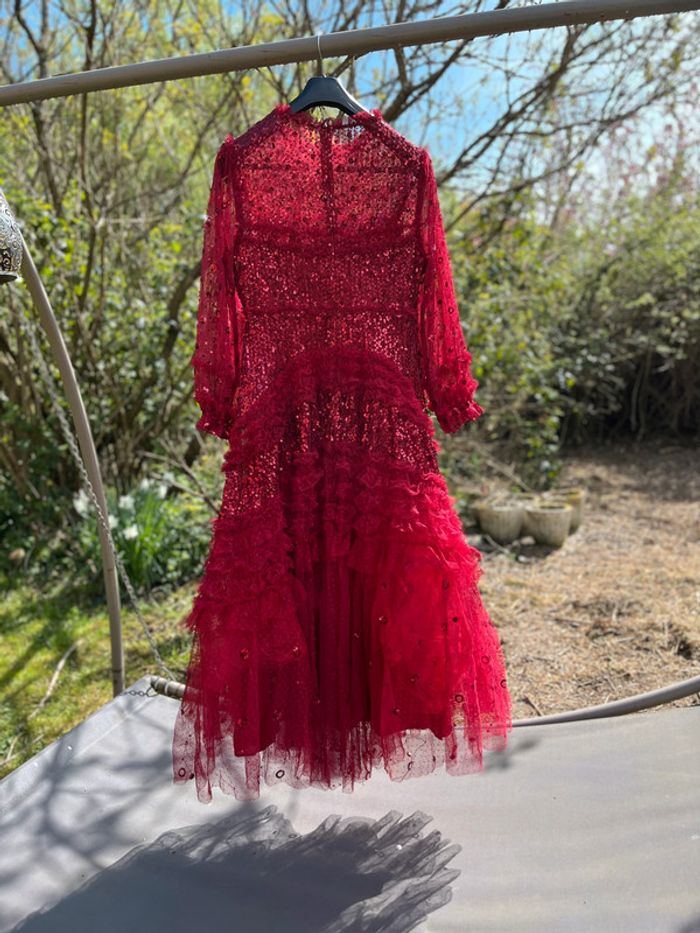 Robe longue Rouge voile paillettes jupon froufrou T 40 - photo numéro 4