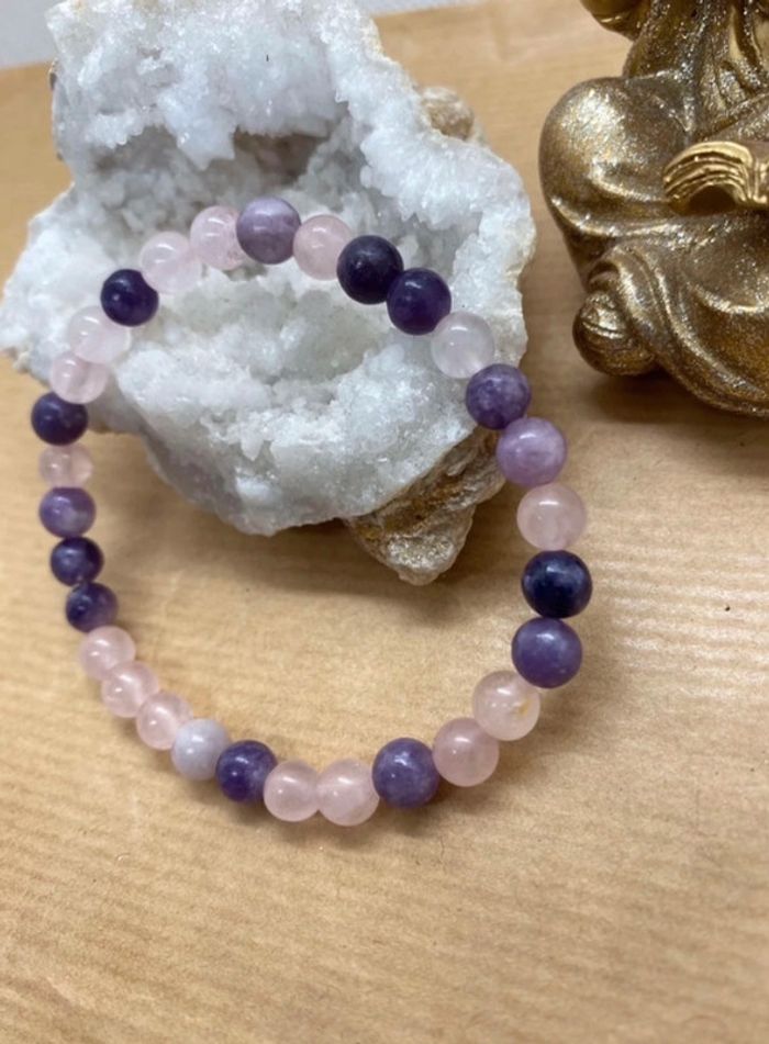 Bracelet lepidolite et quartz rose 18,5 cm , lithothérapie - photo numéro 4