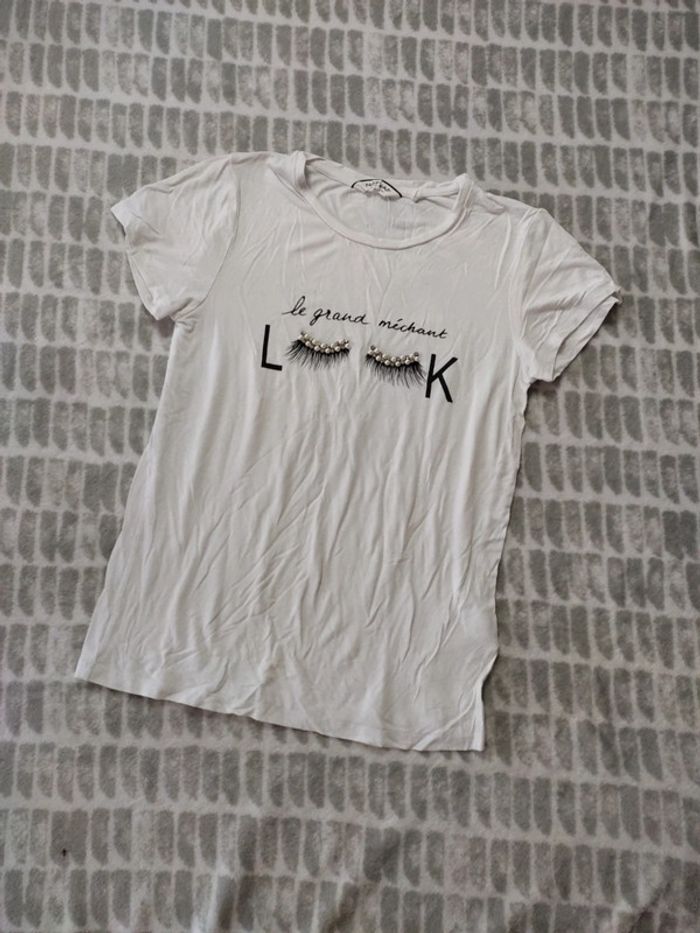 Tee-shirt manches courtes blanc strass perles NAF NAF taille S 36 - photo numéro 1