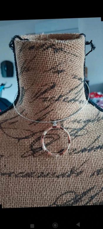 Collier ras de cou cercle  beige  marron  argenté