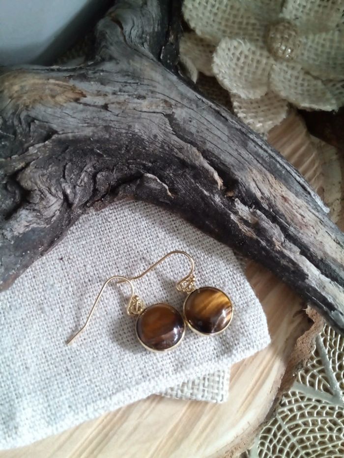 Boucles d'oreilles bohèmes pierres oeil de tigre