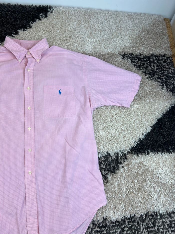 Chemisette Ralph Lauren à carreaux rose logo bleu taille L style old money - photo numéro 4