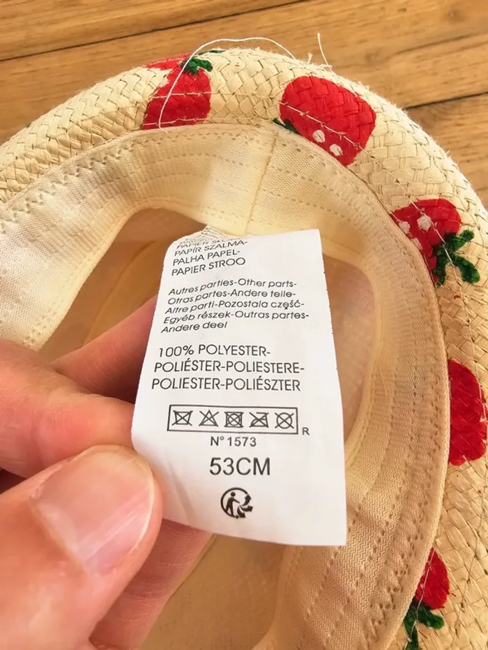 Chapeau en paille enfant petite fille fraises 53 cm 3 à 5 ans - photo numéro 2