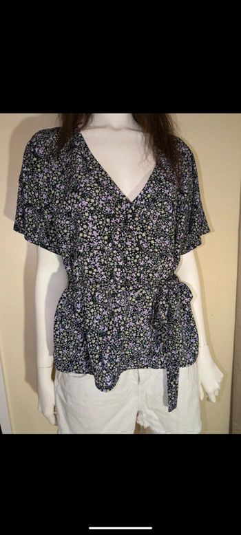 Haut fluide péplum fleuri noir violet L