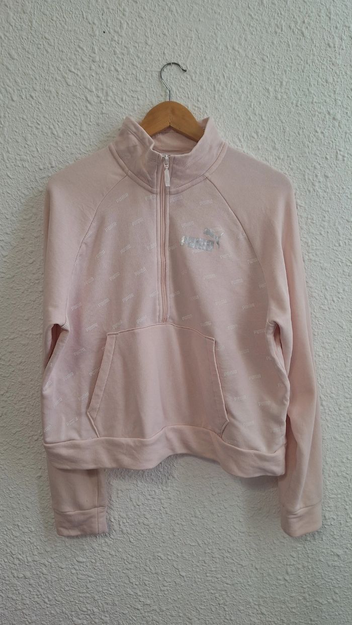 Sweat Puma rose logo argenté – Taille L