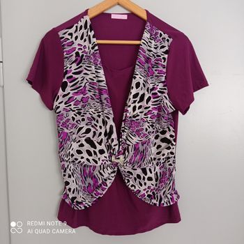 T-shirt violine à motifs t38/40