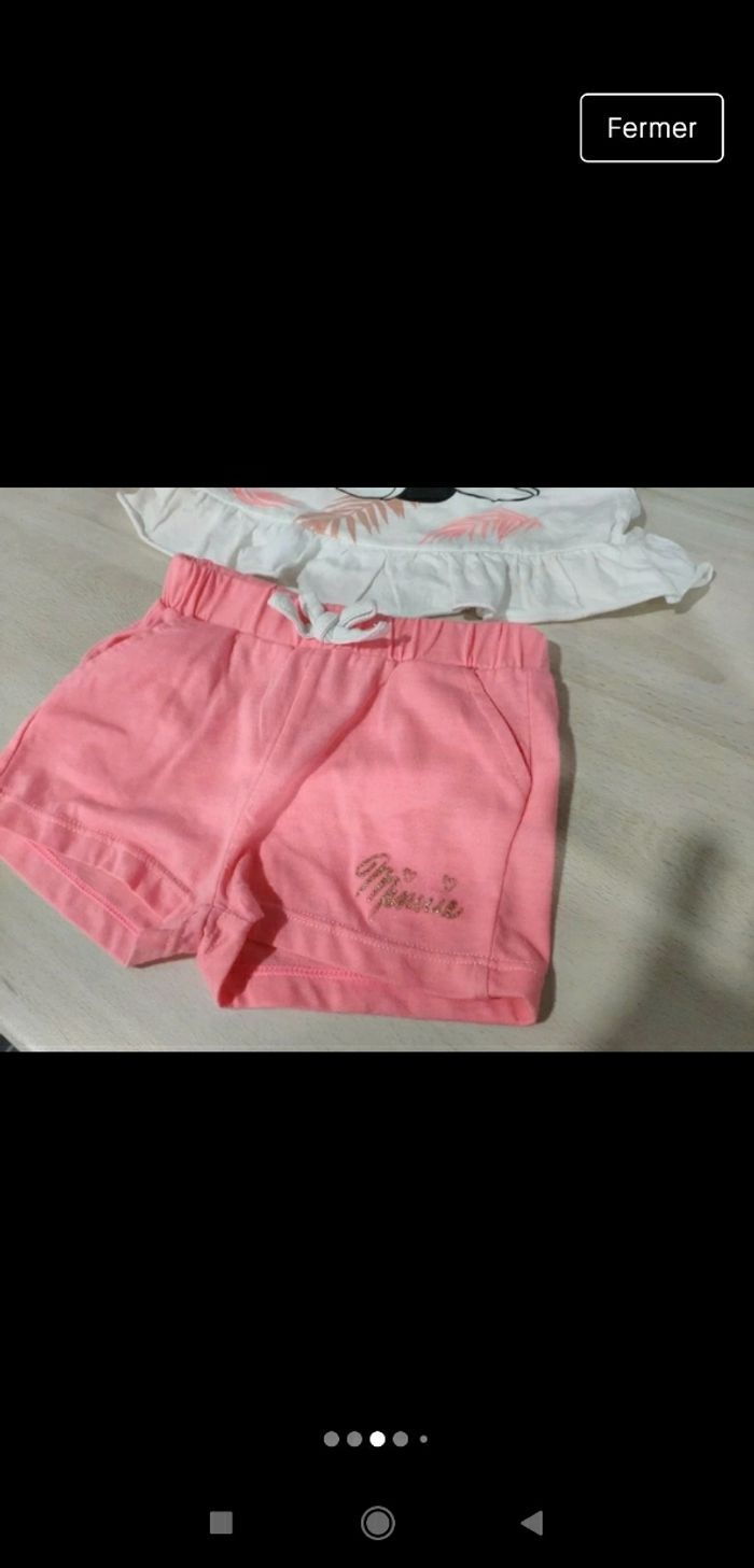 Superbe ensemble fille été Disney Minnie 6 mois short t shirt et bandeau - photo numéro 3