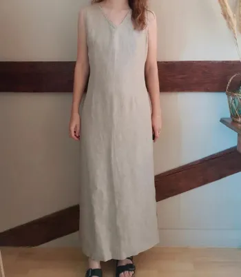 Robe longue beige tissu chanvre/lin