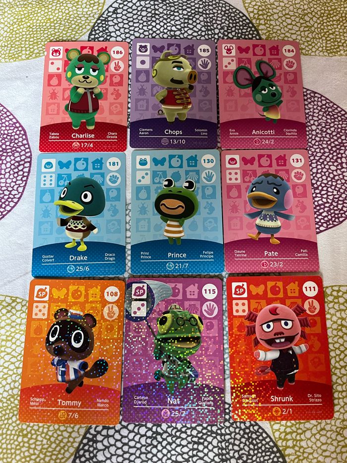 Lot de 9 cartes Amiibo Animal Crossing série 2