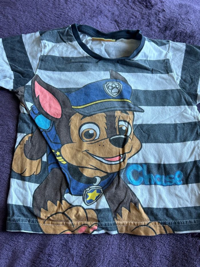 t shirt pat patrouille rayé motifs chase taille 4ans - photo numéro 2