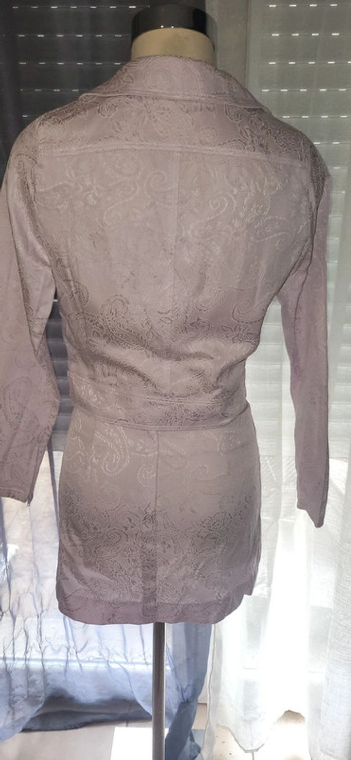 💜 ensemble veste et jupe style perfecto ceinturée effet jacquard lilas - photo numéro 8
