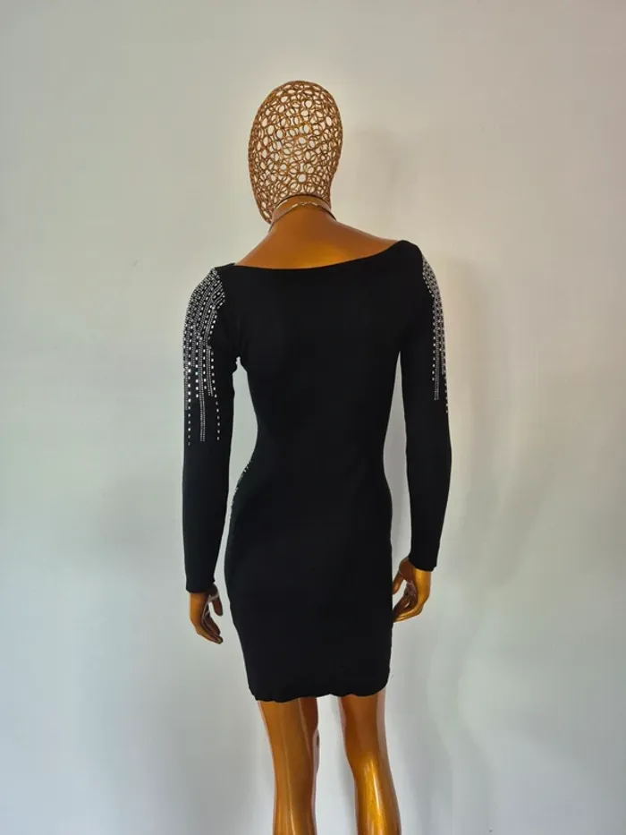 Robe Noire Avec Strass Manches Longues Femme Taille Unique - photo numéro 2
