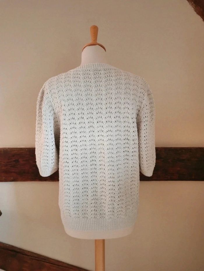 T-shirt maille ajourée crochet gris perle - photo numéro 6