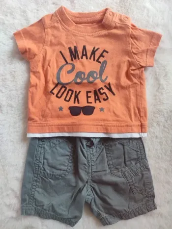 Ensemble bébé garçon 3 mois – t-shirt orange + short – été