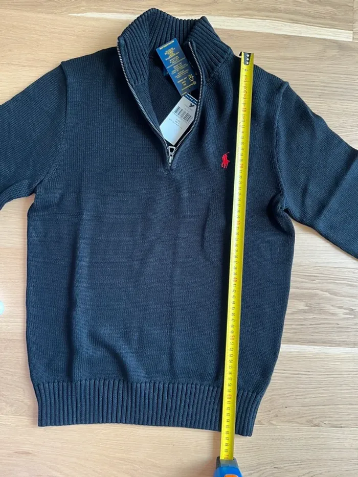 Pull 1/4 Zip Ralph Lauren 100% coton (NEUF) - Noir Logo Brodé Rouge - photo numéro 8