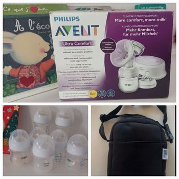 Tire lait électrique.  Biberons et Sac isotherme.  Philips avent