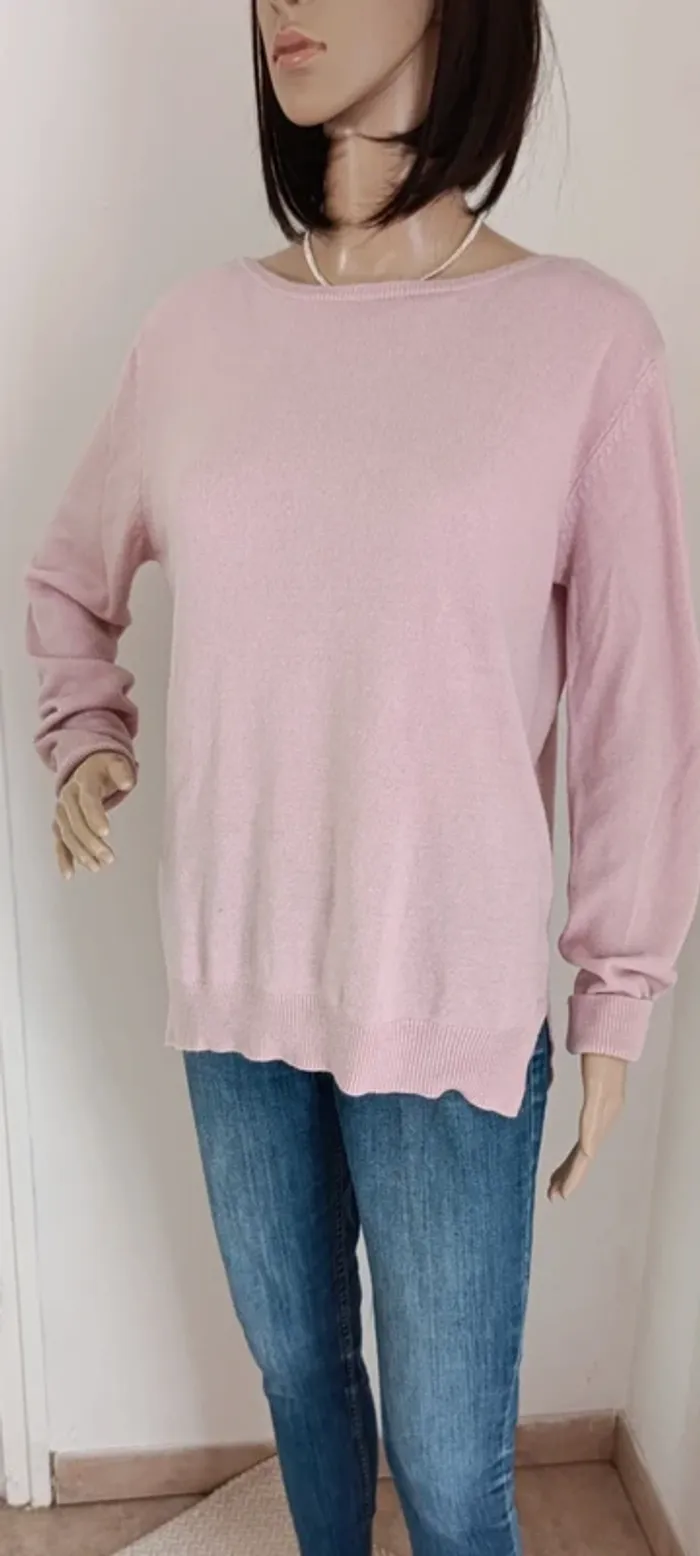 Pull femme fin rose tissaia taille xl - comme neuf - photo numéro 2