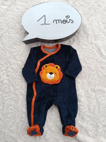 Pyjama grenouillère velours Garçon 1 mois Lion Orchestra