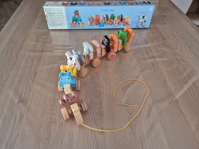 Jouet à tirer éveil ,Train en Bois Trainimo Jungle Djeco 🚂