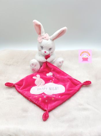 Doudou peluche lapin blanc SIMBA TOYS mouchoir rose fuchsia Happy night nuages