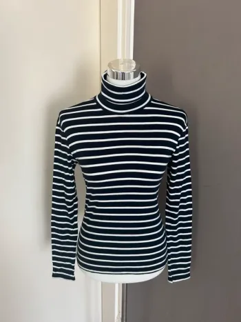 Petit bateau, T-shirt manches longues  taille XS Col roulé/marinière Bleu marine, rayé blanc